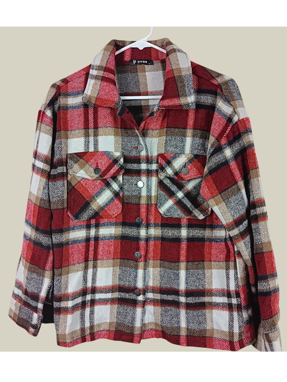 BTFBM Plaid Flannel Shacket Shirt Jacket Womens S Red Camping Outdoor Gorpcore